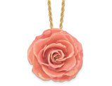 Lacquer Dipped Pink Real Rose with 20 inch Yellow Plated Necklace